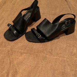 Soft leather, black block heel sandals